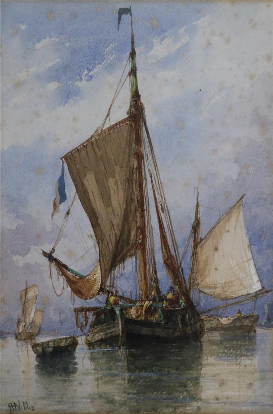 Richard Henry Nibbs (1816-1893) Dutch barges off the coast 30 x 20cm